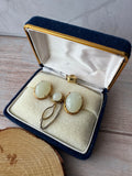 4-Piece Vintage Gold Tone Cuff Links & Tie Tacks with Milky White Stones