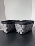 Pair of Sturdy Gray Canvas Woven Storage Baskets