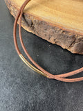 Brown Leather Choker with Gold Tone Bar Accent