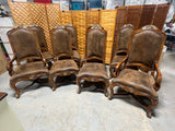 Set of (8) Unbranded Dining Chairs with Leather Upholstery and Ornate Carved Wood Trim with Nailhead Asccents
