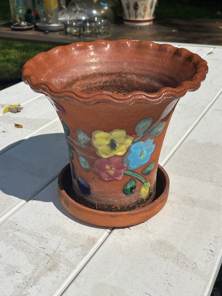 Painted Pot with Saucer