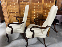 Queen Anne Style Arm Chairs with Cream Tone Fabric with Alphabet Embossed Design, (2)