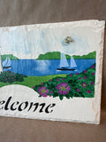 Rectangle Hand Painted Lighthouse Welcome Sign - Stone Slab
