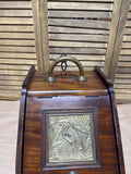 Wood And Brass Coal Scuttle With Metal Liner And Scoop