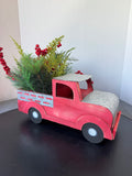 Farmhouse Style Wooden Red Pickup with Galvanized Tin Accents and Faux Holiday Picks