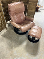 Ekornes Stressless Leather Chair with Ottoman, pink/taupe color