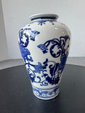 Blue & White Floral Chinoiserie Ceramic Vase