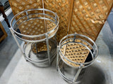 Set of 2 Round Chrome/Mirrored/Glass Side Tables with Extra Removable Tray