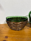 Empoli Mid Century Green Glass In Wicker Set - 5 Pieces
