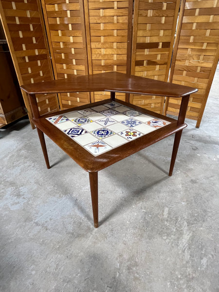 France & Sons Danish Two Tier Corner End Table with Tile Top