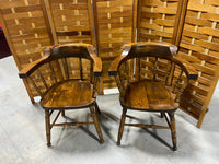 Pair of Wooden Arm Chairs with Chair Cushions
