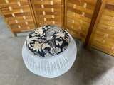 White Wicker Round Ottoman with Cushion