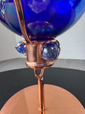 Blue Blown Glass Vintage Gazing Ball with Copper Stand