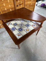 France & Sons Danish Two Tier Corner End Table with Tile Top