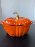 Orange Smith & Clark Ironworks 2 Qt Enameled Cast Iron Pumpkin Dutch Oven
