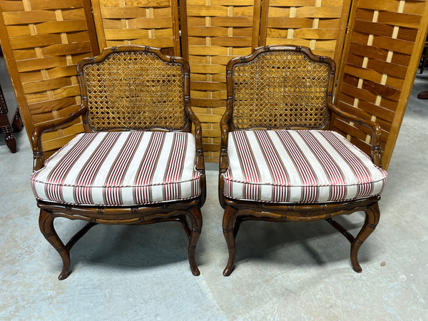 Cane Arm Chairs (2), with Seat Cushions