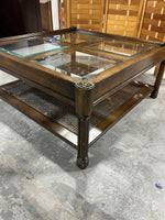 Square Coffee Table with Glass and Cane