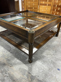 Square Coffee Table with Glass and Cane