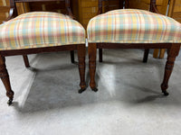 Pair of Antique Chairs with Front Casters and Plaid Fabric