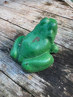 Small Cement Garden Frog, Painted Green