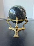 Green Marble Sphere on Vintage Brass Dragon Stand