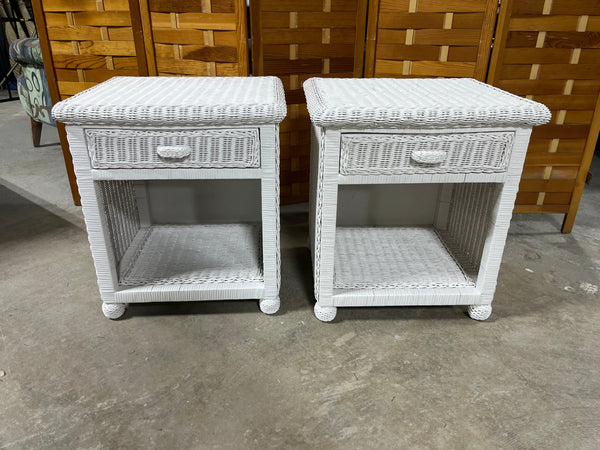 White Wicker Night Stands, (2)