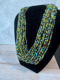 Green & Blue Multi-Strand Beaded Necklace