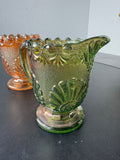 Westmoreland Shell & Jewel Green and Amber Carnival Glass Creamer & Sugar Bowl