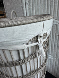 Sturdy Plastic Woven Wicker Round Lidded Hamper with Liner