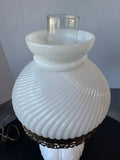 White Milk Glass & Brass Electrified Oil Hurricane Lamp (WORKS)