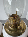Pair of Vintage Milk Glass & Brass Floral Hand Painted Electric Converted Oil Hurricane Lamps AS IS (READ DESCRIPTION CAREFULLY)
