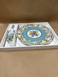(A) Floral Blue And Gold Plate And Pie Server Collection Sevres Andrea By Sadek