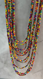 Long Multi-Colored Beaded Necklace with Faceted Ice Blue Accents