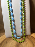 Plastic Blue & Green Beaded Necklace (24”)