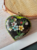 Floral Cloisonné Puffed Heart Pendant