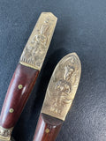 Pair of Vintage Siam Thailand Buddha Teak & Nickel Bronze Flatware