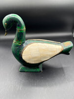 Green Wooden Swan With Mother Of Pearl Wings