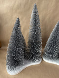 Silver Bottlebrush Christmas Trees On Wooden Snow Base - Pair