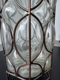 MCM Brutalist Caged Wrought Iron Art Glass Hand Blown Vintage Candle Holder AS IS (READ DESCRIPTION CAREFULLY)