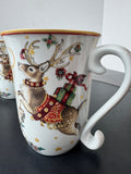 (B) 3-Piece Williams & Sonoma Reindeer Night Before Christmas Coffee Mug & Snack Plate Set