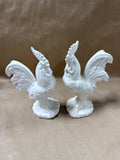 Pair Of White Ceramic Roosters