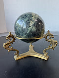 Green Marble Sphere on Vintage Brass Dragon Stand