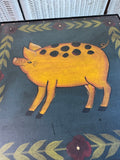 Tole Style Pig Metal Scroll & Wooden Plant Stand or Accent Table