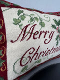 Merry Christmas Needlepoint Holiday Throw Pillow
