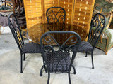 Glass Top Dining Set: Round Table with Metal Base/Tinted Glass and (4) Metal Chairs