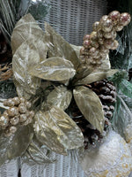 Frosted Glittery Faux Fir & Pinecone Wreath with Ornaments