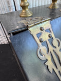 Antique Black Metal & Brass Coal Box with Shovel