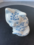 Blue & White Floral Chinoiserie Ceramic Cat
