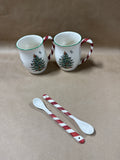 Spode Christmas Tree With Peppermint Handle And Spoons - With Box
