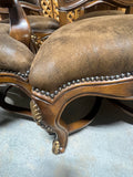 Set of (8) Unbranded Dining Chairs with Leather Upholstery and Ornate Carved Wood Trim with Nailhead Asccents
